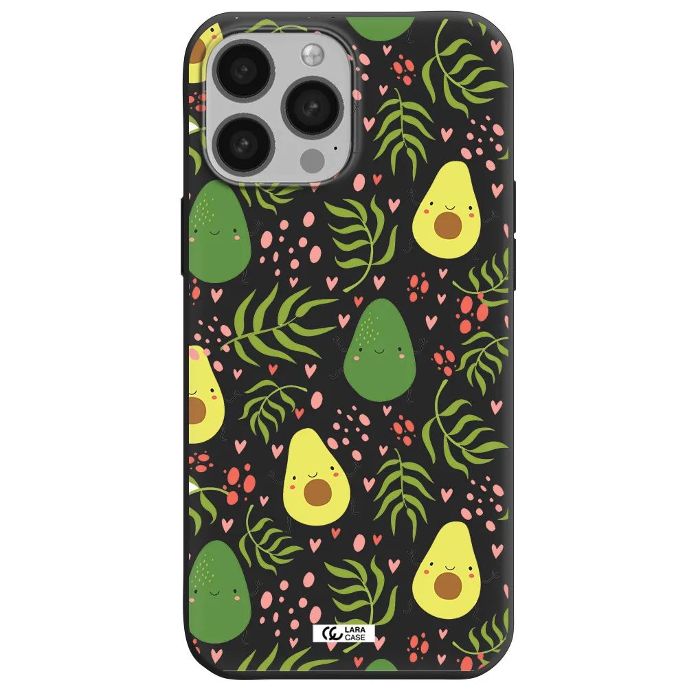 a pattern of avocado and leaves Apple iPhone 13 Pro Max Silicone black Case