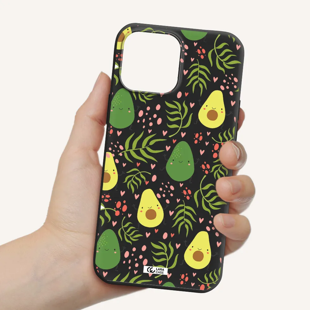 a pattern of avocado and leaves Apple iPhone 13 Pro Max Silicone black Case