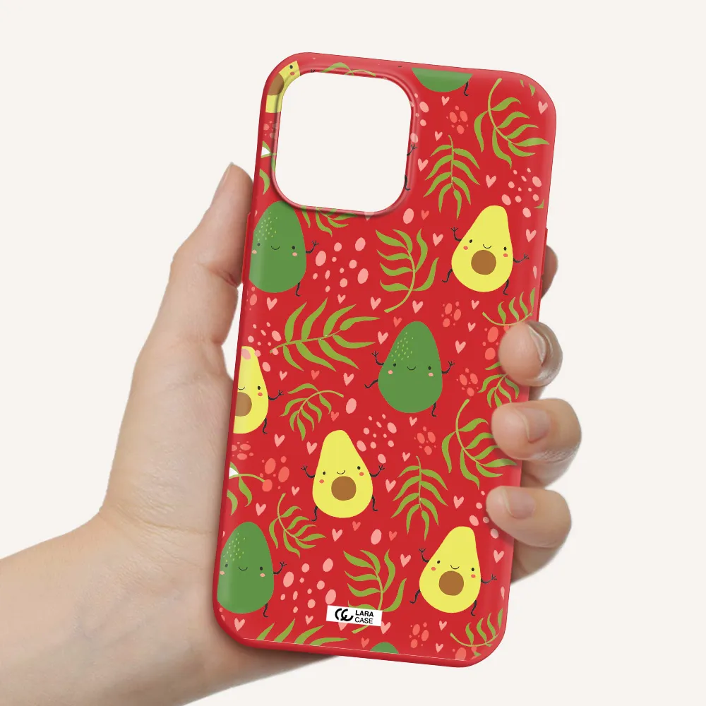 a pattern of avocado and leaves Apple iPhone 13 Pro Max Silicone Imperial Red Case