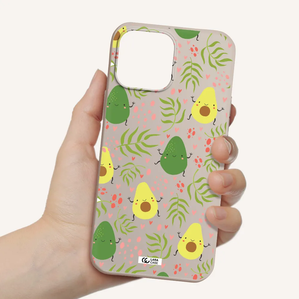 a pattern of avocado and leaves Apple iPhone 13 Pro Max Silicone Stone Case
