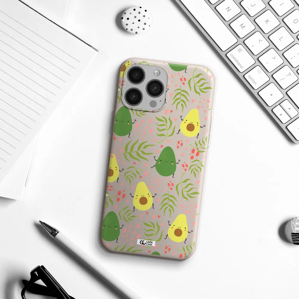 a pattern of avocado and leaves Apple iPhone 13 Pro Max Silicone Stone Case