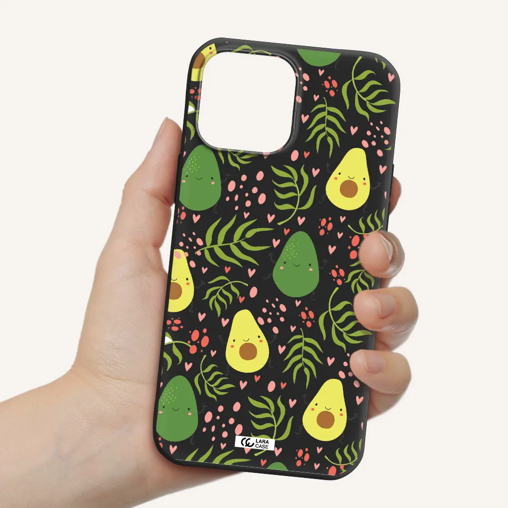 a pattern of avocado and leaves Apple iPhone 13 Pro Silicone black Case