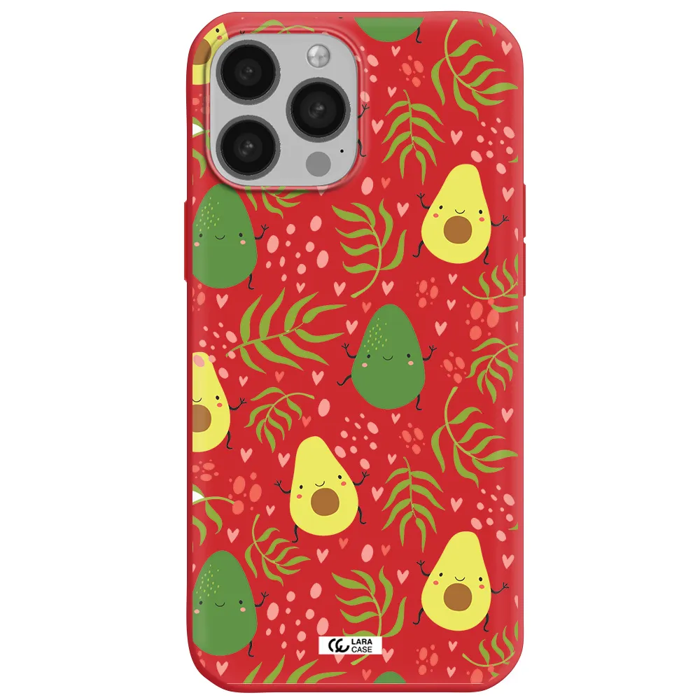 a pattern of avocado and leaves Apple iPhone 13 Pro Silicone Imperial Red Case