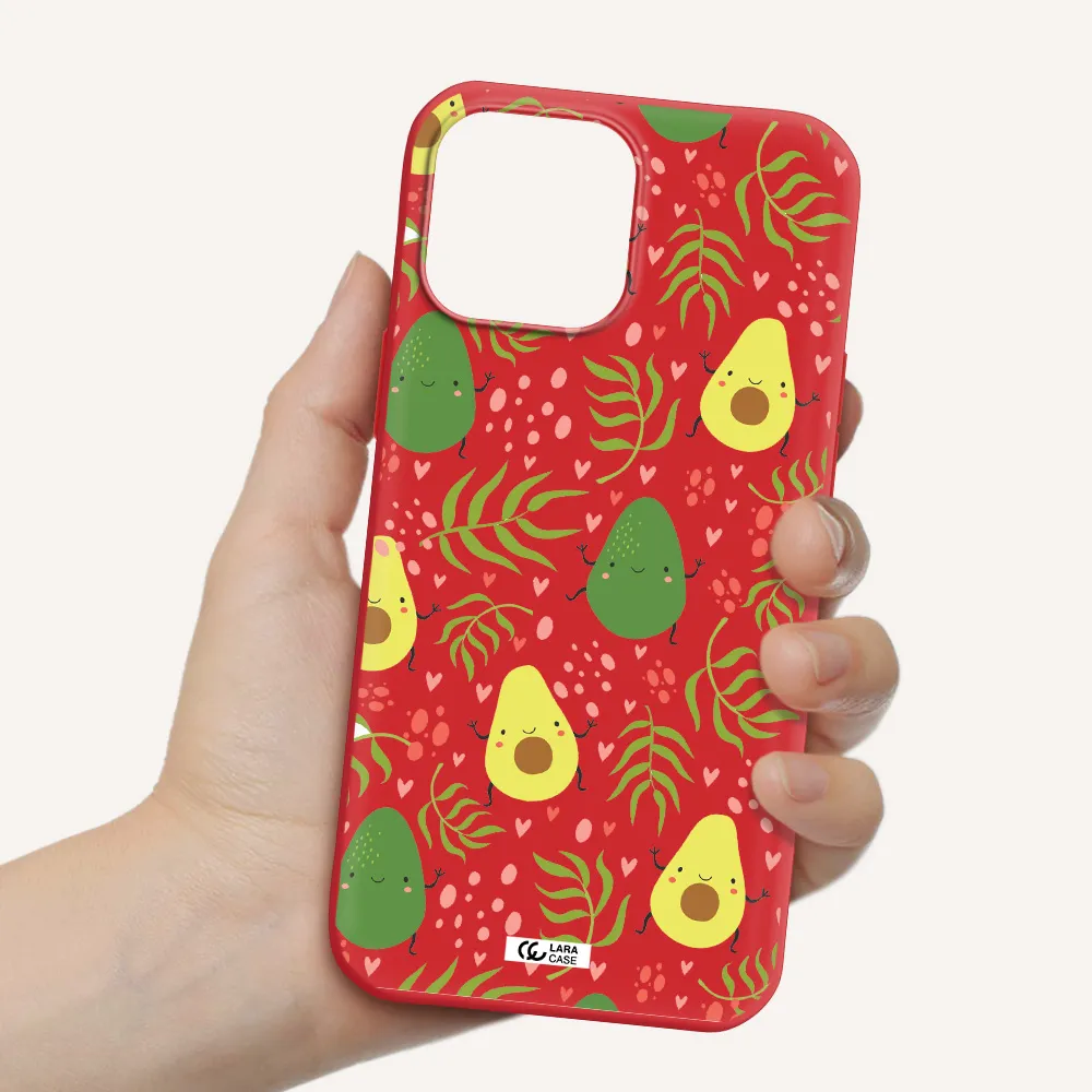 a pattern of avocado and leaves Apple iPhone 13 Pro Silicone Imperial Red Case