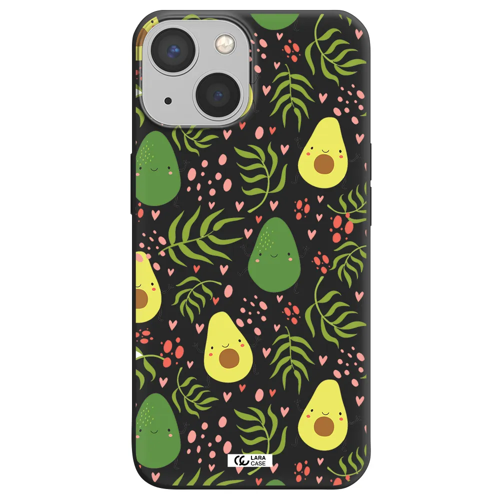 a pattern of avocado and leaves Apple iPhone 13 Silicone black Case