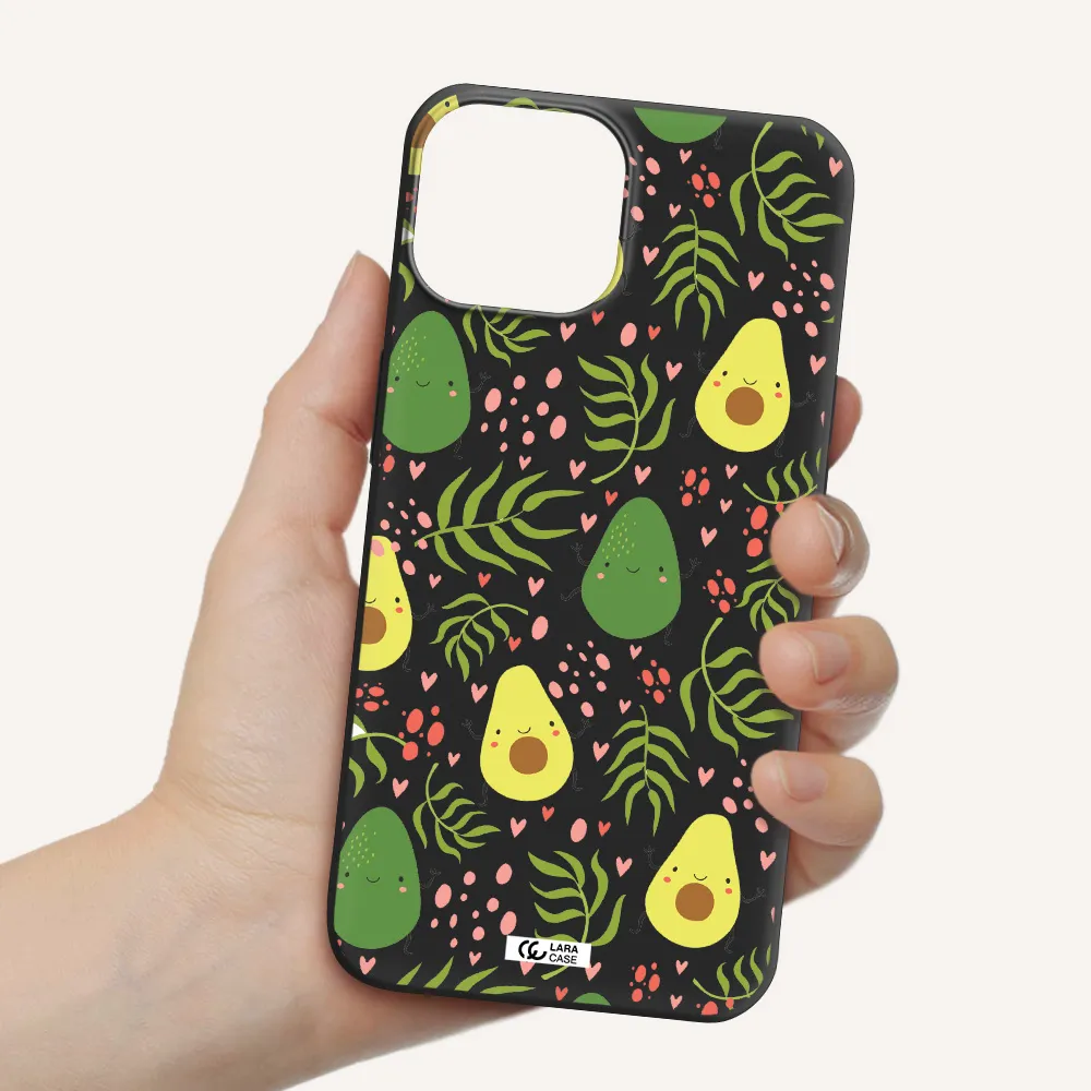 a pattern of avocado and leaves Apple iPhone 13 Silicone black Case
