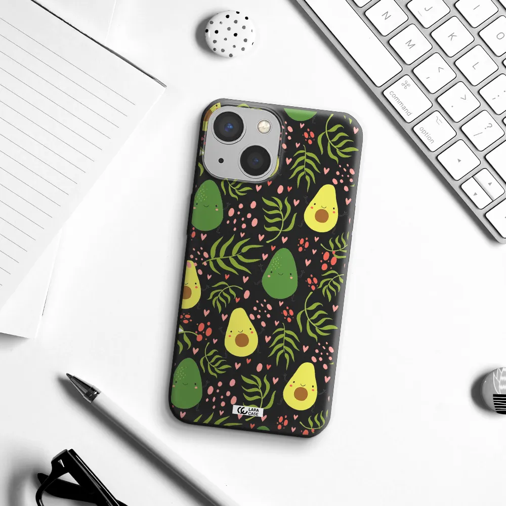 a pattern of avocado and leaves Apple iPhone 13 Silicone black Case