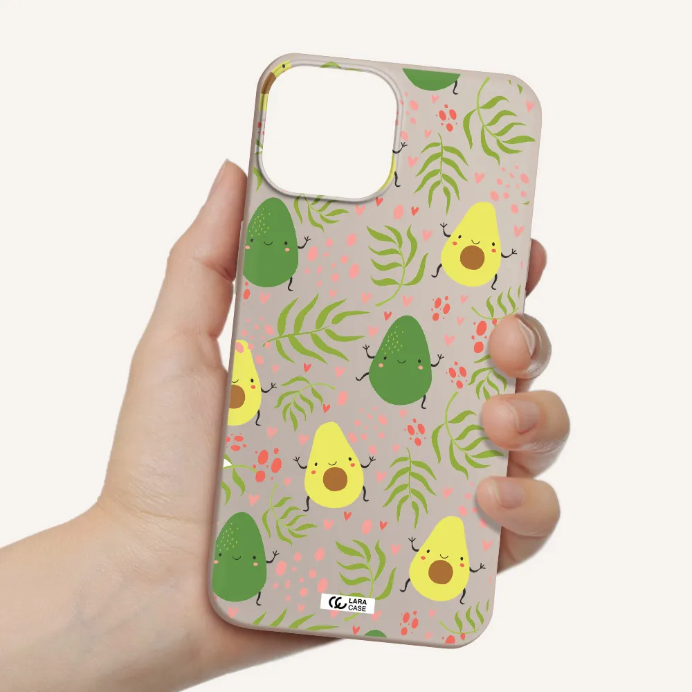 a pattern of avocado and leaves Apple iPhone 13 Silicone Stone Case