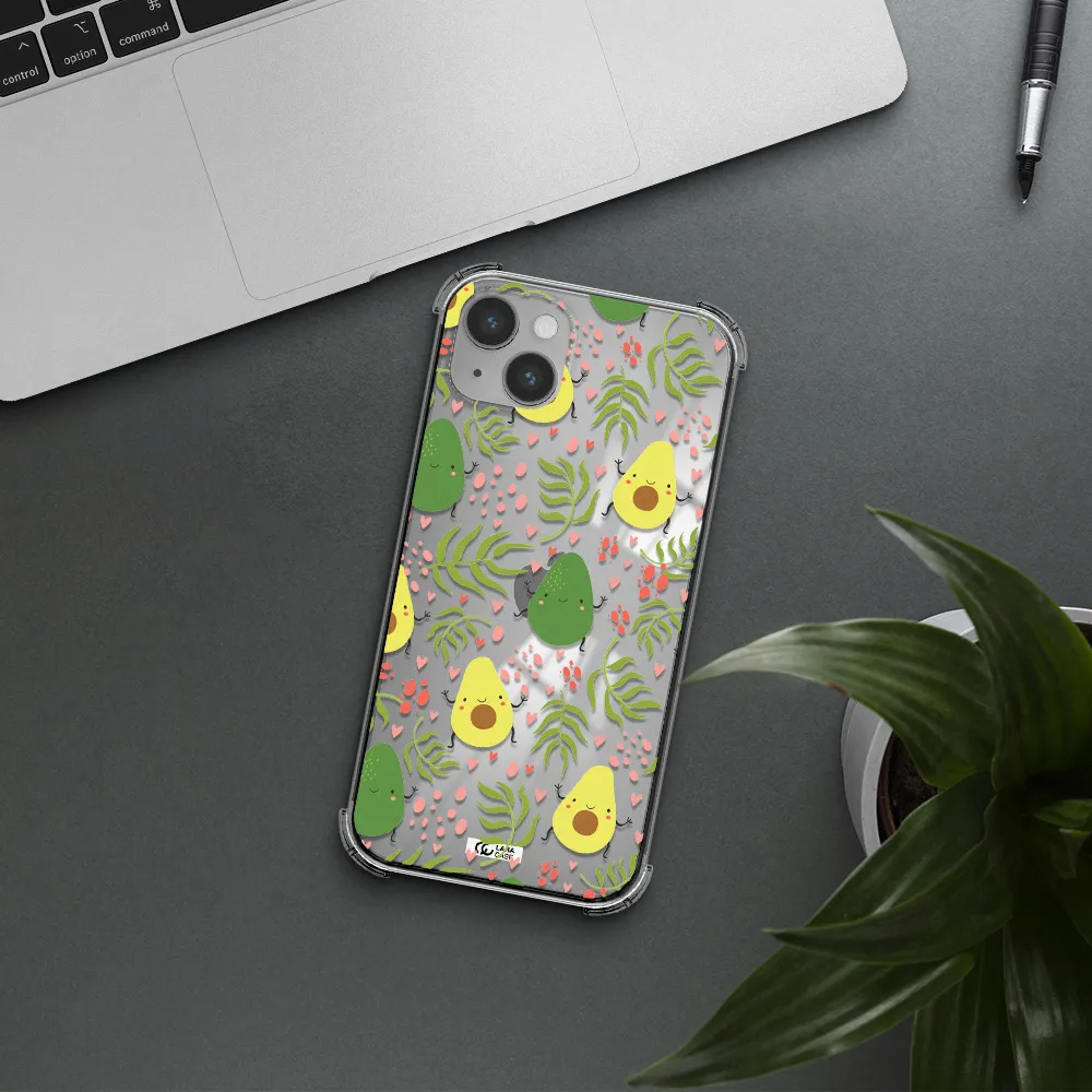 a pattern of avocado and leaves Apple iPhone 14 Clear PC Case