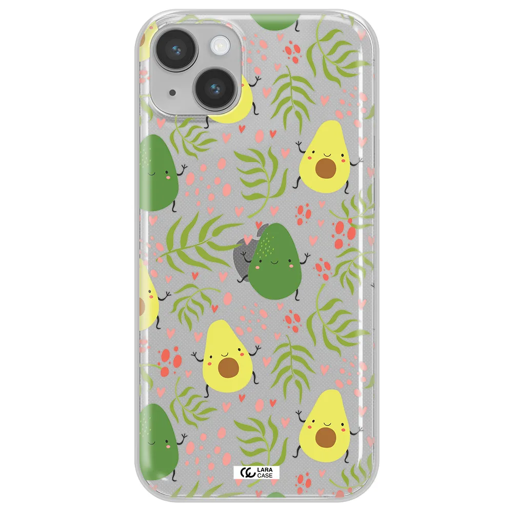 a pattern of avocado and leaves Apple iPhone 14 Clear TPU Case