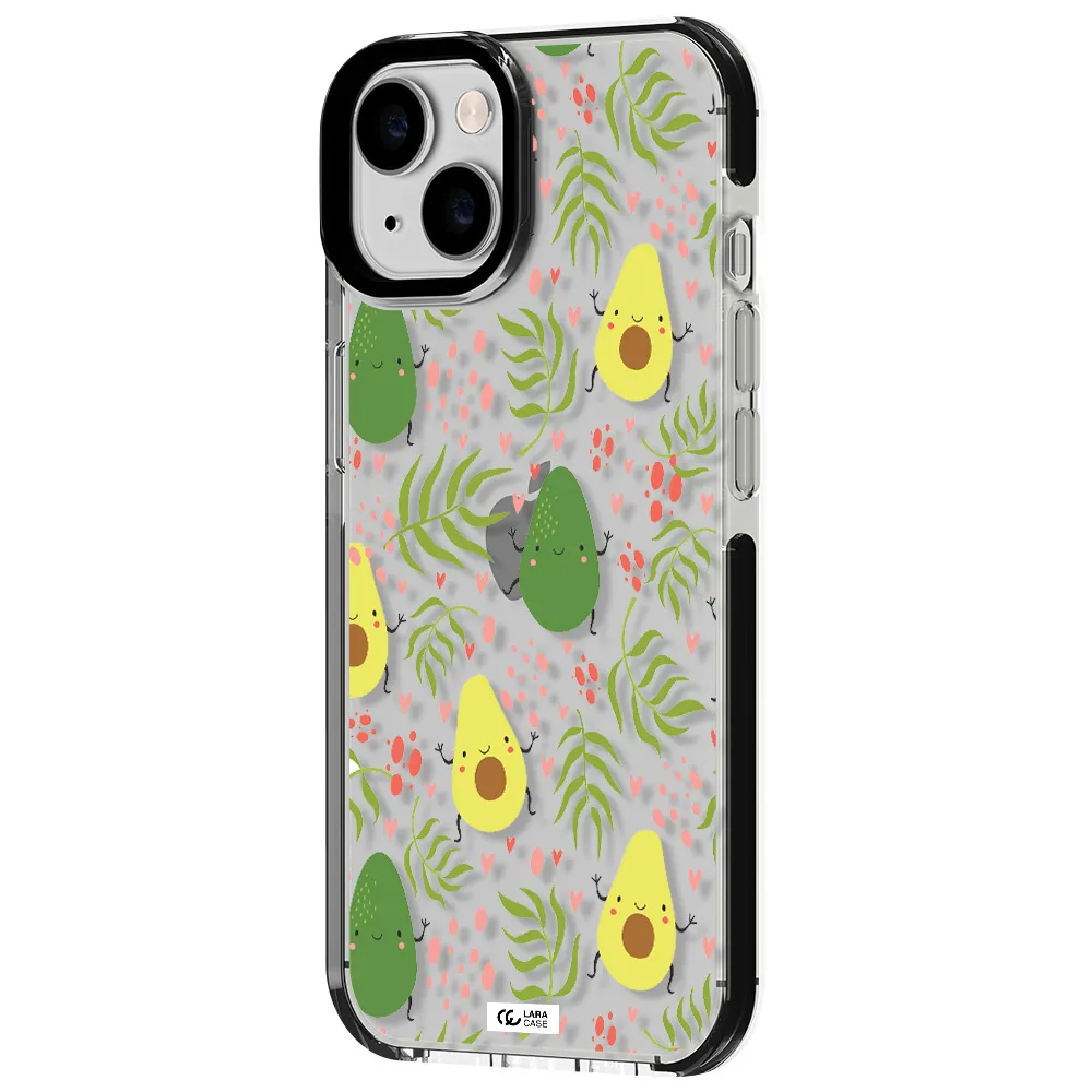 a pattern of avocado and leaves Apple iPhone 14 impact black border Case