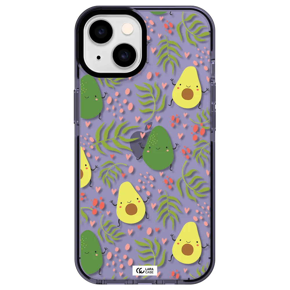 a pattern of avocado and leaves Apple iPhone 14 impact Lilac Case