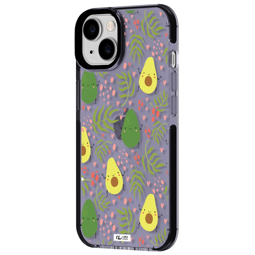 a pattern of avocado and leaves Apple iPhone 14 impact Lilac Case