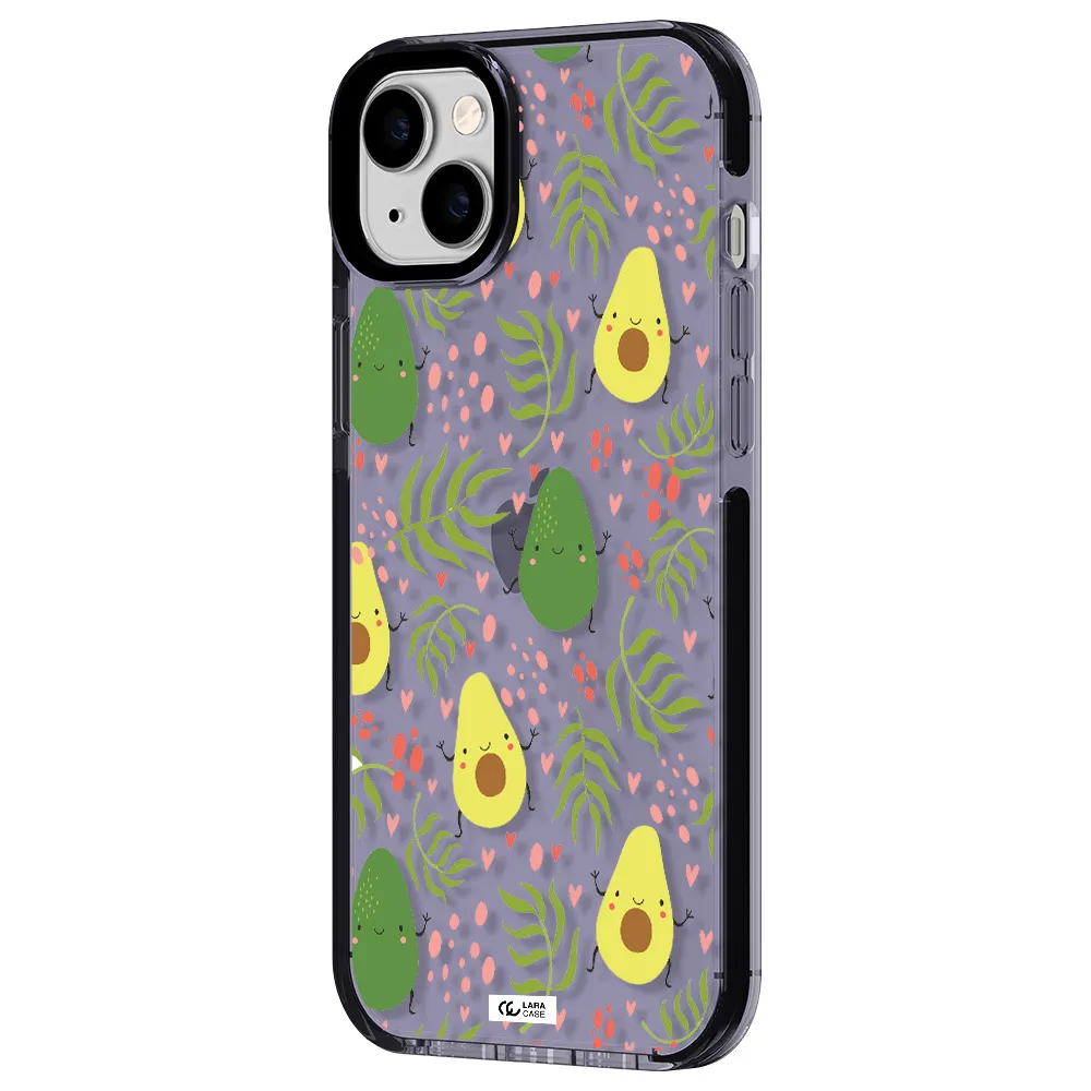 a pattern of avocado and leaves Apple iPhone 14 plus impact Lilac Case