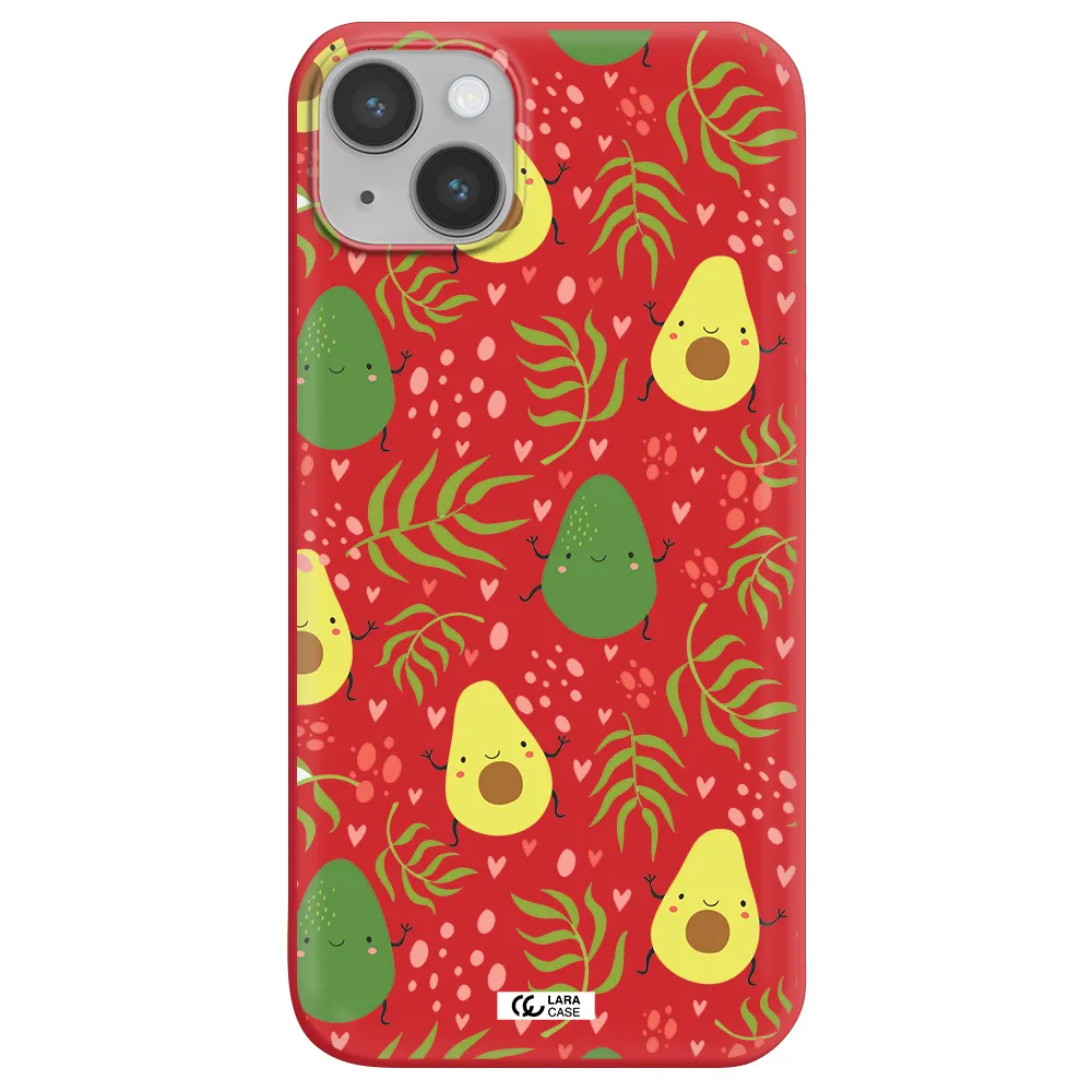 a pattern of avocado and leaves Apple iPhone 14 plus Silicone Imperial Red Case