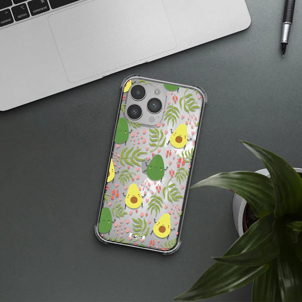a pattern of avocado and leaves Apple iPhone 14 pro Clear PC Case