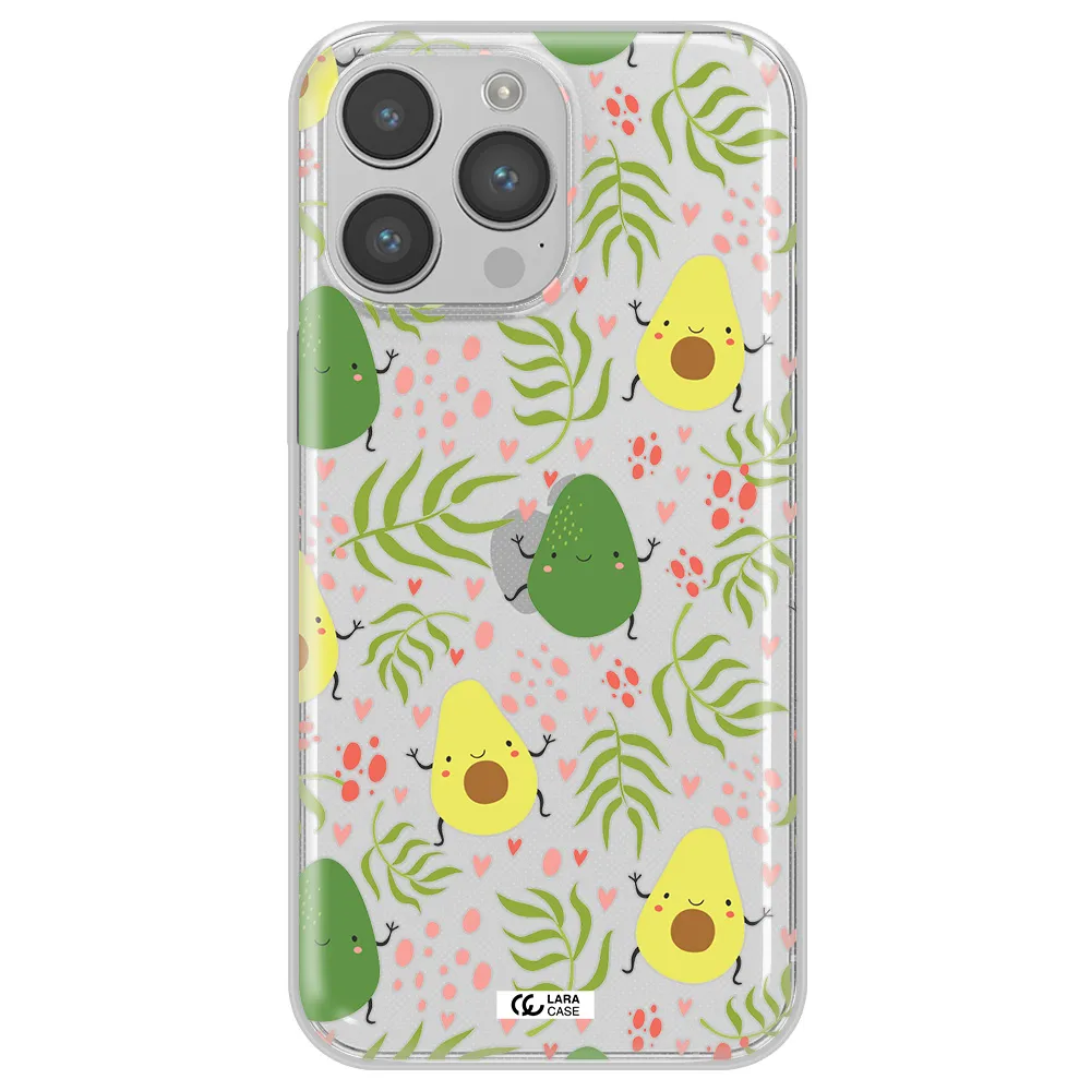 a pattern of avocado and leaves Apple iPhone 14 pro Clear TPU Case