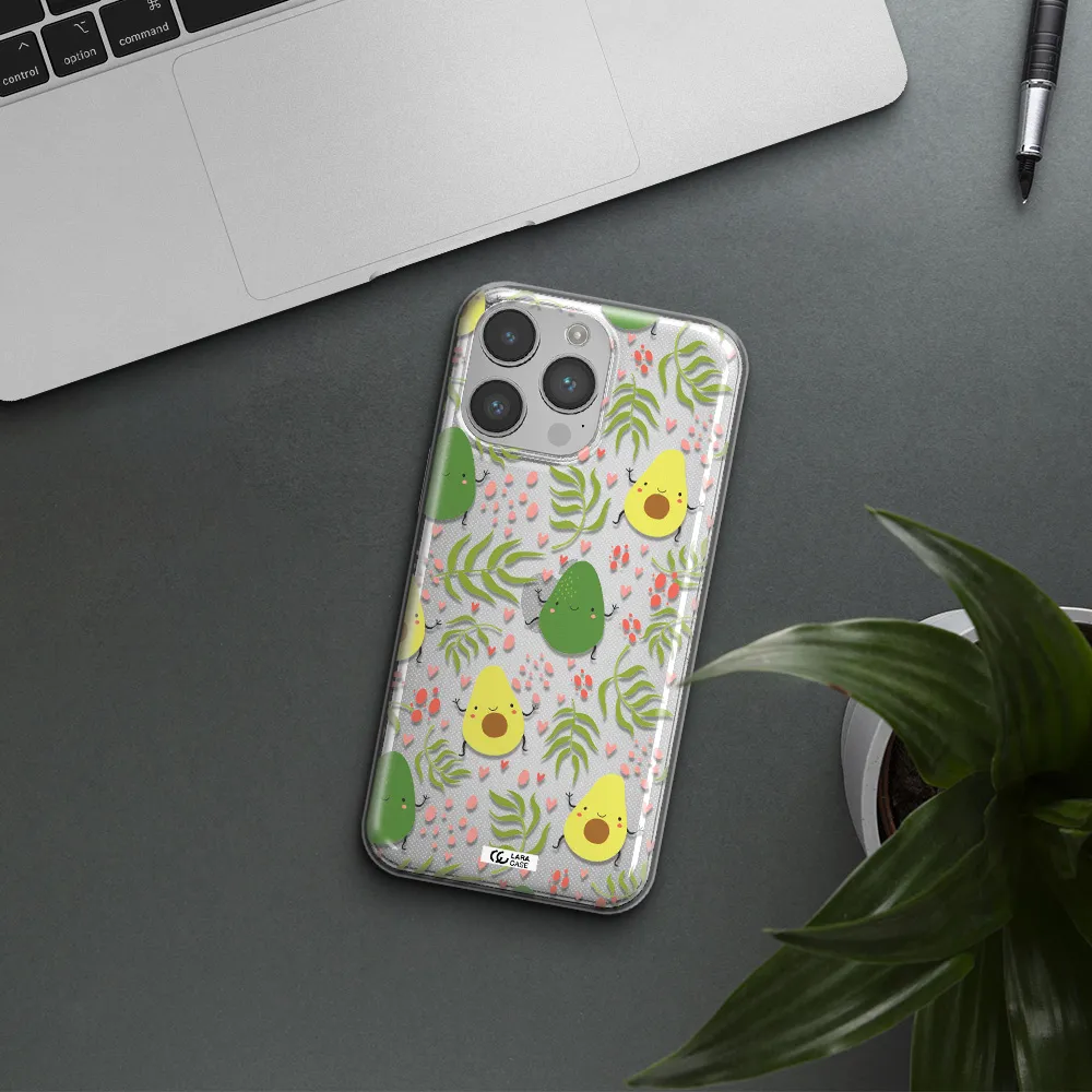 a pattern of avocado and leaves Apple iPhone 14 pro max Clear TPU Case