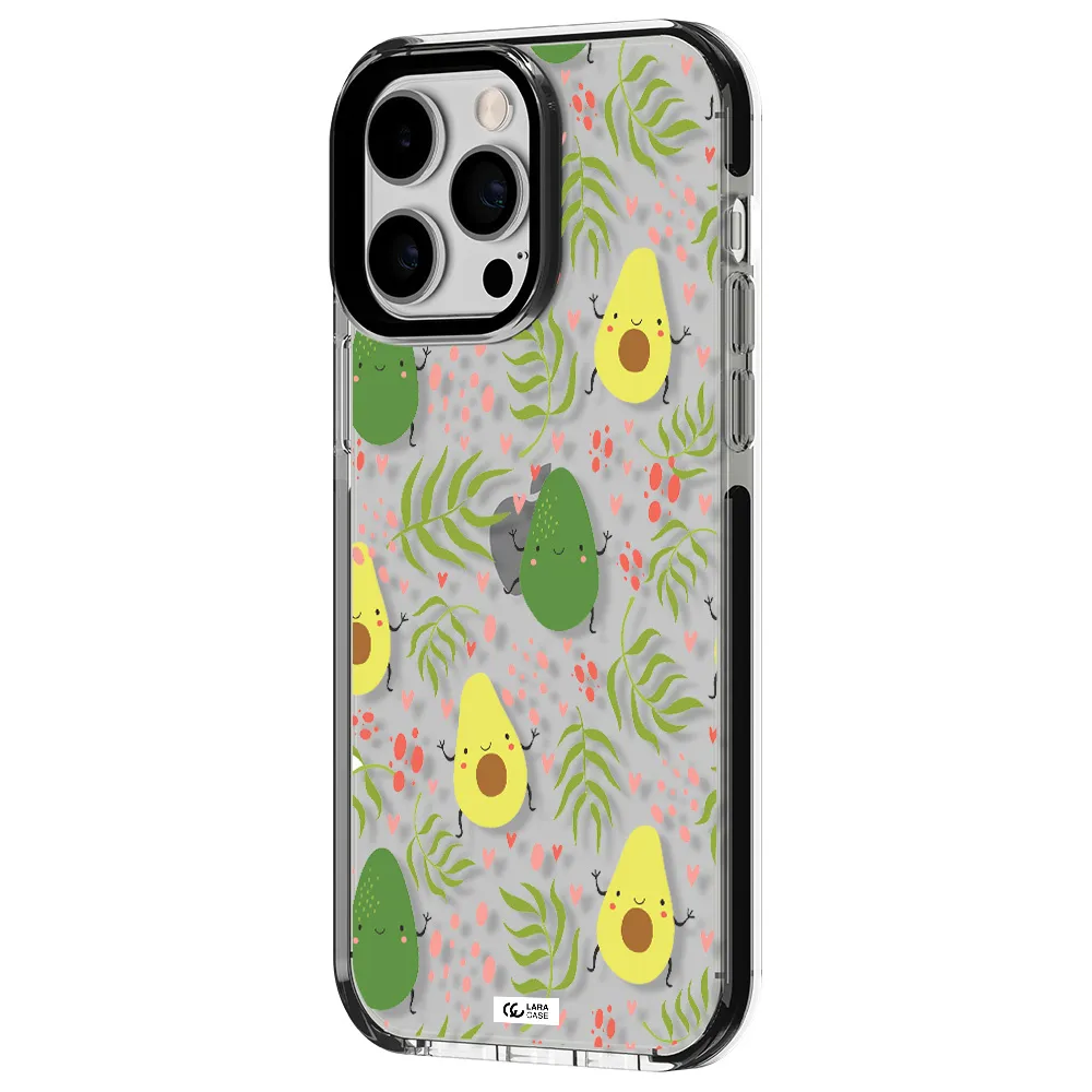 a pattern of avocado and leaves Apple iPhone 14 pro max impact black border Case