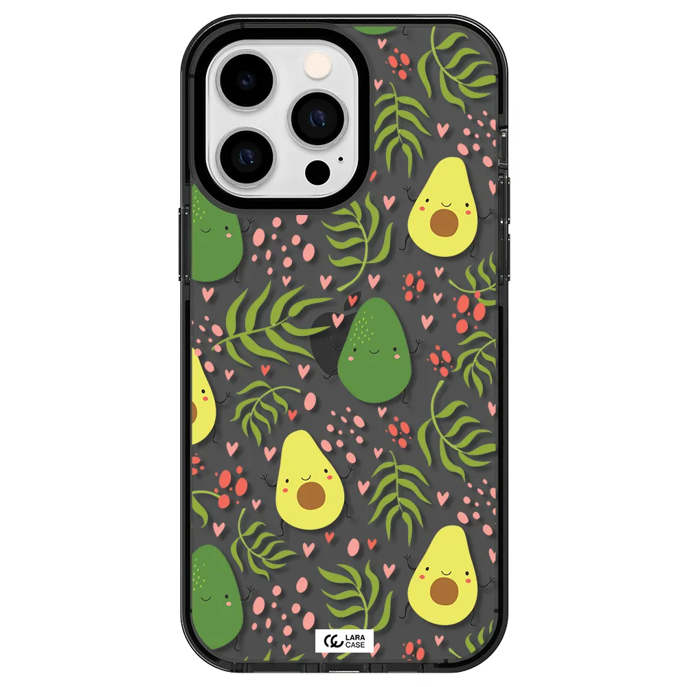 a pattern of avocado and leaves Apple iPhone 14 pro max impact Smoke Black Case