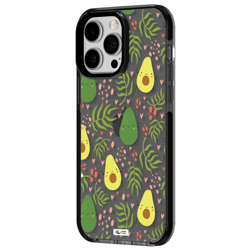 a pattern of avocado and leaves Apple iPhone 14 pro max impact Smoke Black Case
