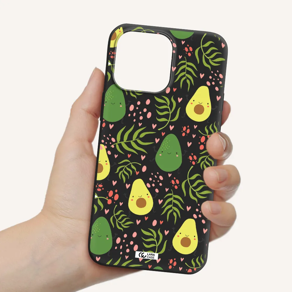a pattern of avocado and leaves Apple iPhone 14 pro max Silicone black Case