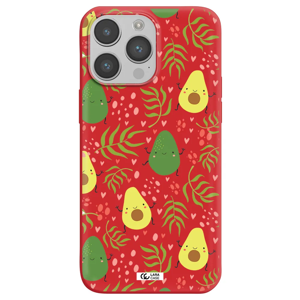 a pattern of avocado and leaves Apple iPhone 14 pro max Silicone Imperial Red Case
