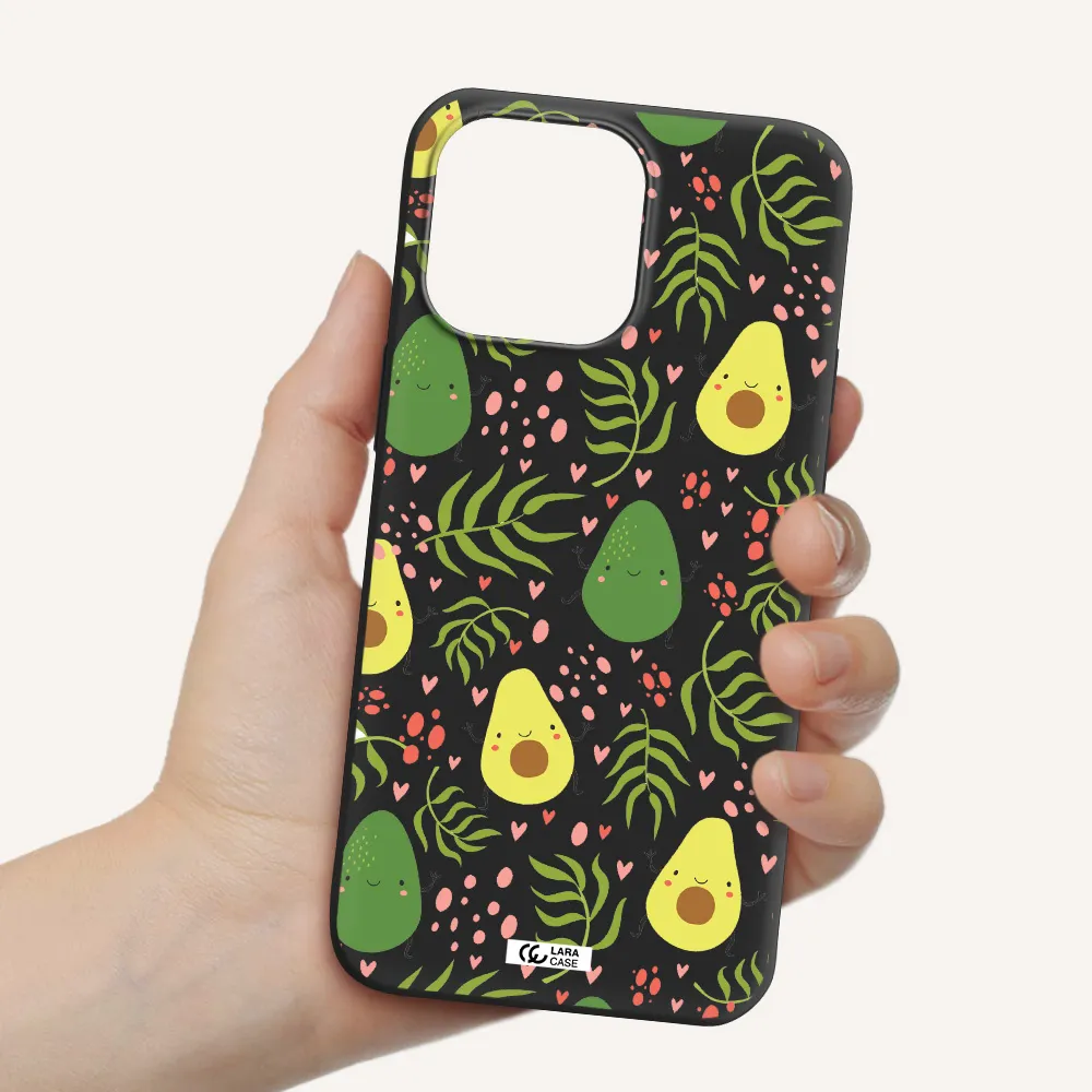 a pattern of avocado and leaves Apple iPhone 14 pro Silicone black Case