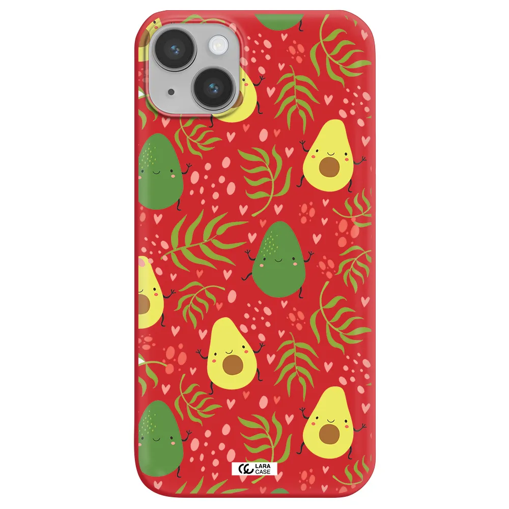 a pattern of avocado and leaves Apple iPhone 14 Silicone Imperial Red Case