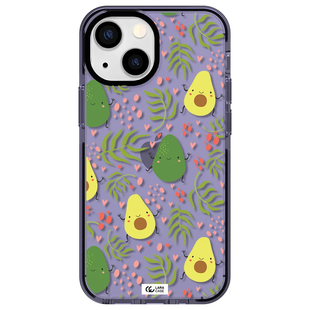 a pattern of avocado and leaves Apple iPhone 15 impact Lilac Case