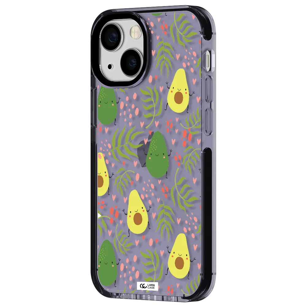 a pattern of avocado and leaves Apple iPhone 15 impact Lilac Case