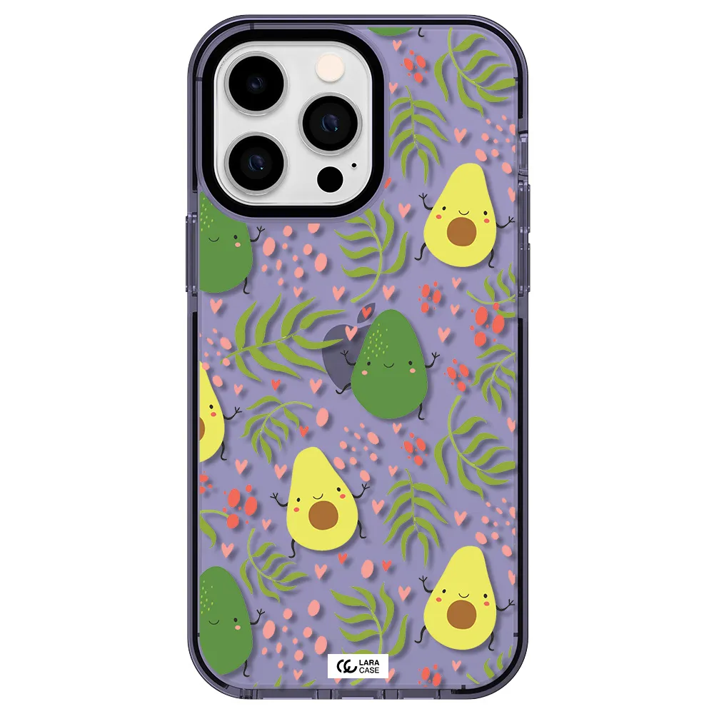 a pattern of avocado and leaves Apple iPhone 15 Pro Max impact Lilac Case