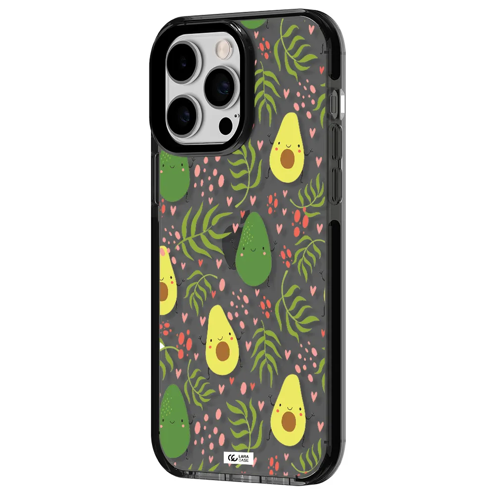 a pattern of avocado and leaves Apple iPhone 15 Pro Max impact Smoke Black Case