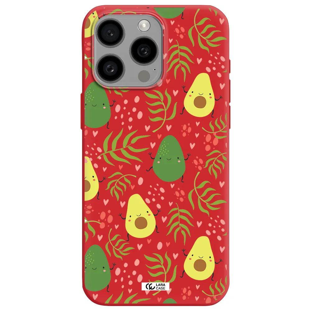 A Pattern Of Avocado And Leaves Apple Iphone 15 Pro Max Silicone Imperial Red Case