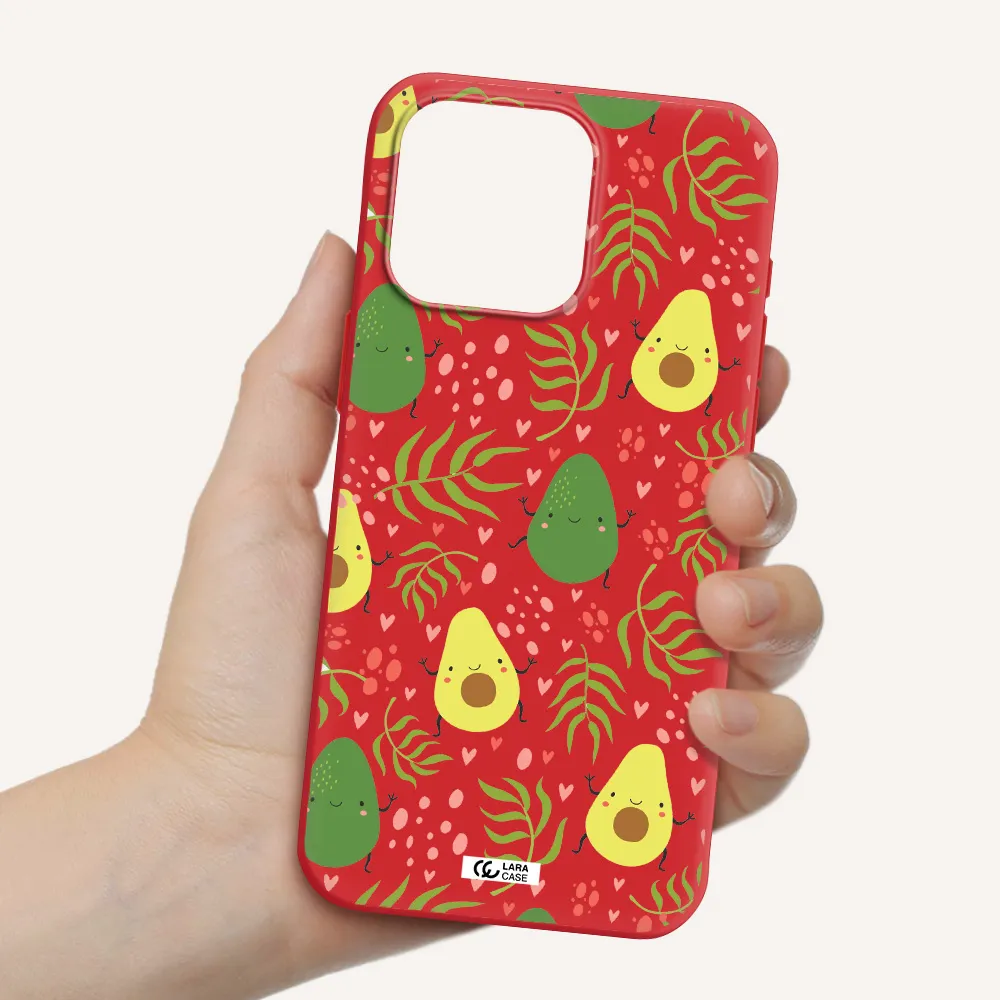 A Pattern Of Avocado And Leaves Apple Iphone 15 Pro Max Silicone Imperial Red Case