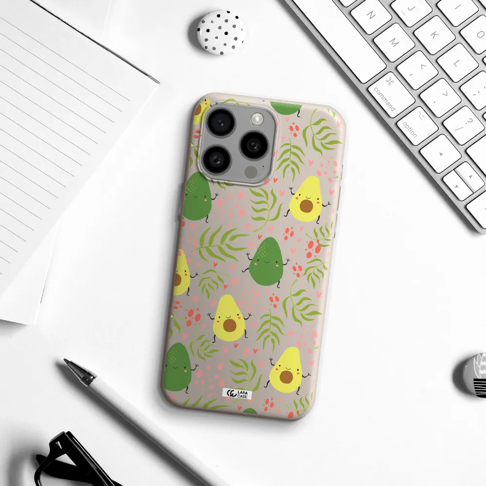 a pattern of avocado and leaves Apple Iphone 15 Pro max Silicone Stone Case