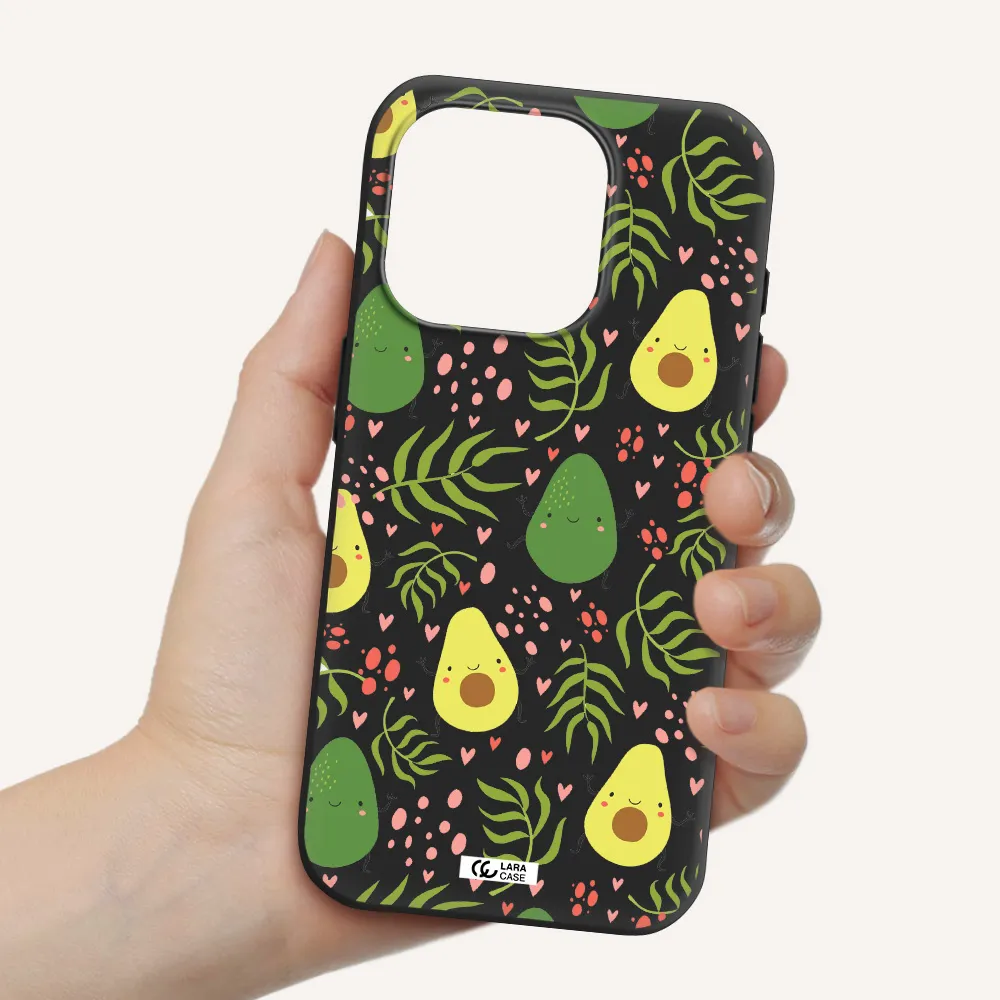 A Pattern Of Avocado And Leaves Apple Iphone 15 Pro Silicone Black Case