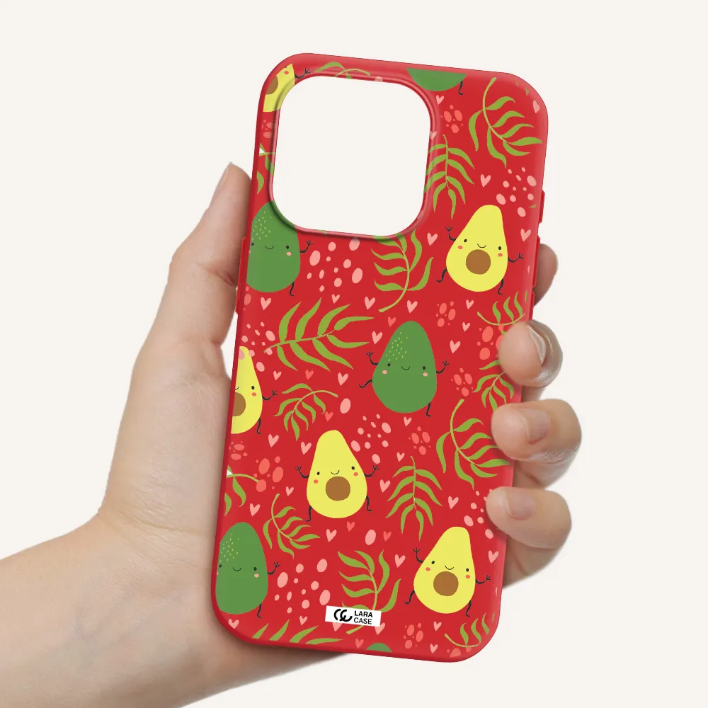 A Pattern Of Avocado And Leaves Apple Iphone 15 Pro Silicone Imperial Red Case