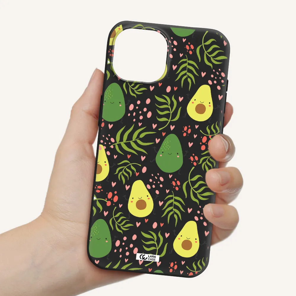 a pattern of avocado and leaves Apple iPhone 15 Silicone black Case