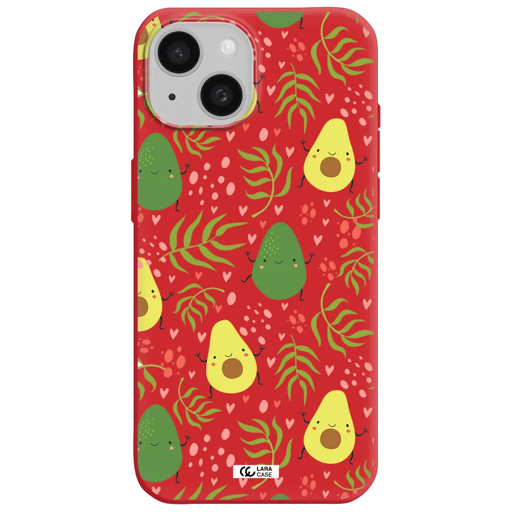 A Pattern Of Avocado And Leaves Apple Iphone 15 Silicone Imperial Red Case
