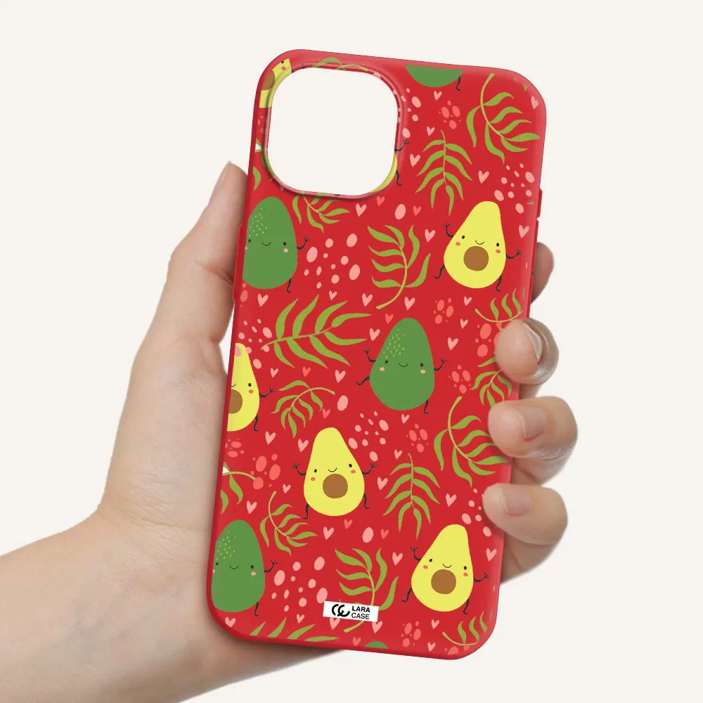 A Pattern Of Avocado And Leaves Apple Iphone 15 Silicone Imperial Red Case