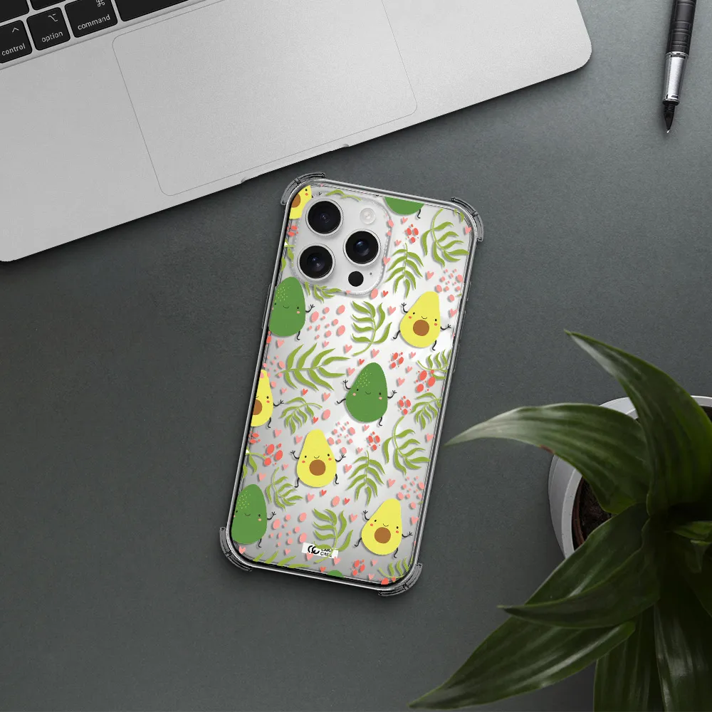 A Pattern Of Avocado And Leaves Apple Iphone 16 Pro Max Clear Pc Case