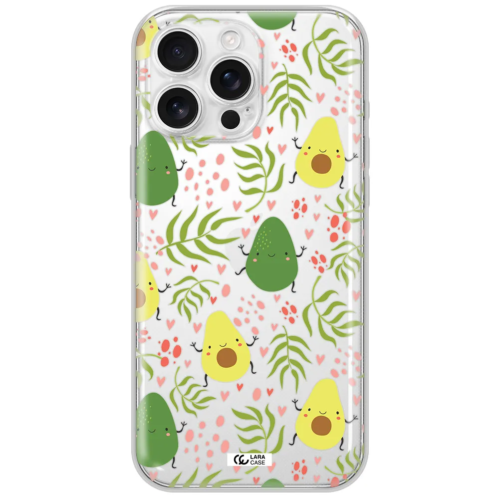 A Pattern Of Avocado And Leaves Apple Iphone 16 Pro Max Clear Tpu Case