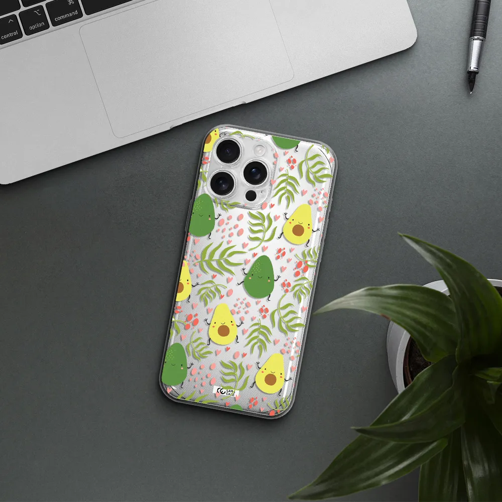 A Pattern Of Avocado And Leaves Apple Iphone 16 Pro Max Clear Tpu Case