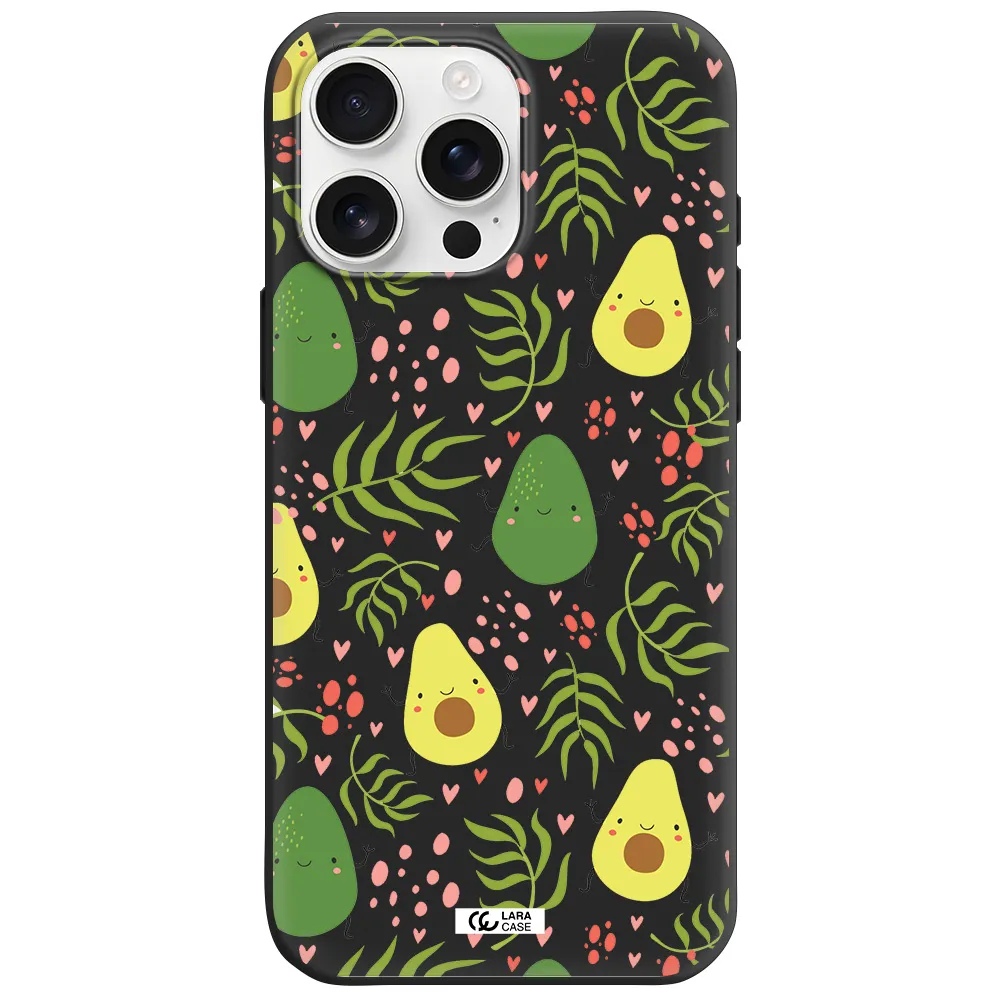 A Pattern Of Avocado And Leaves Apple Iphone 16 Pro Max Silicone Black Case