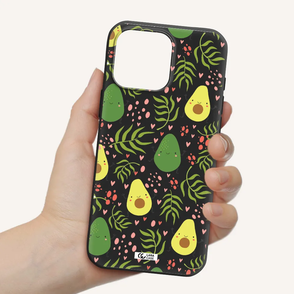 A Pattern Of Avocado And Leaves Apple Iphone 16 Pro Max Silicone Black Case