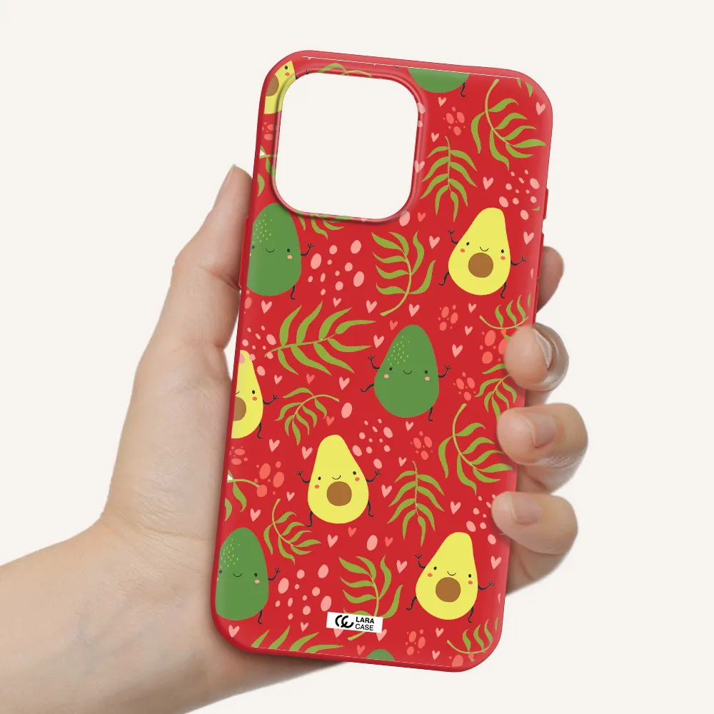 A Pattern Of Avocado And Leaves Apple Iphone 16 Pro Max Silicone Imperial Red Case