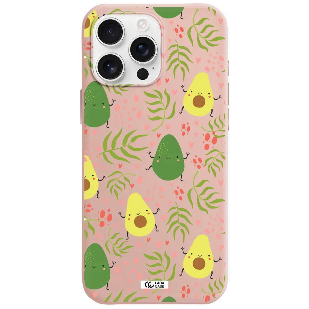 A Pattern Of Avocado And Leaves Apple Iphone 16 Pro Max Silicone Pastel Pink Case