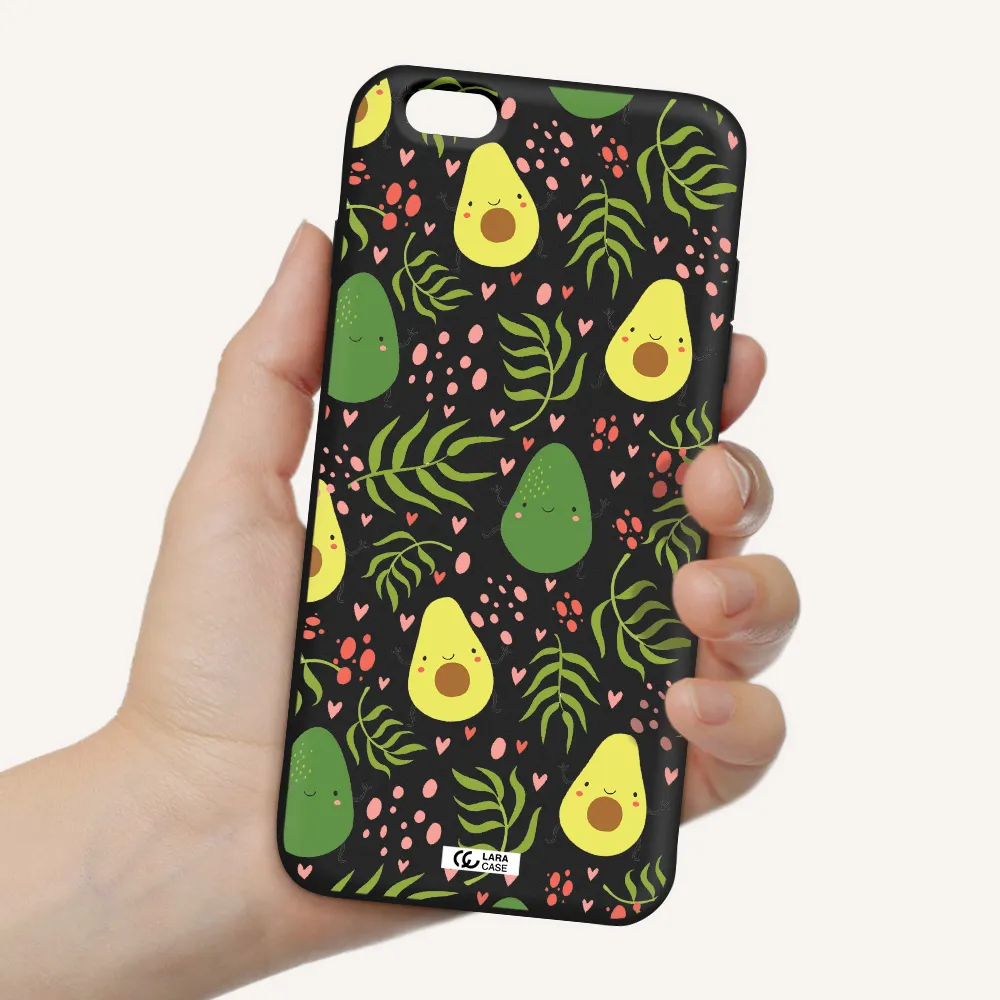 a pattern of avocado and leaves Apple iPhone 6 plus Silicone black Case