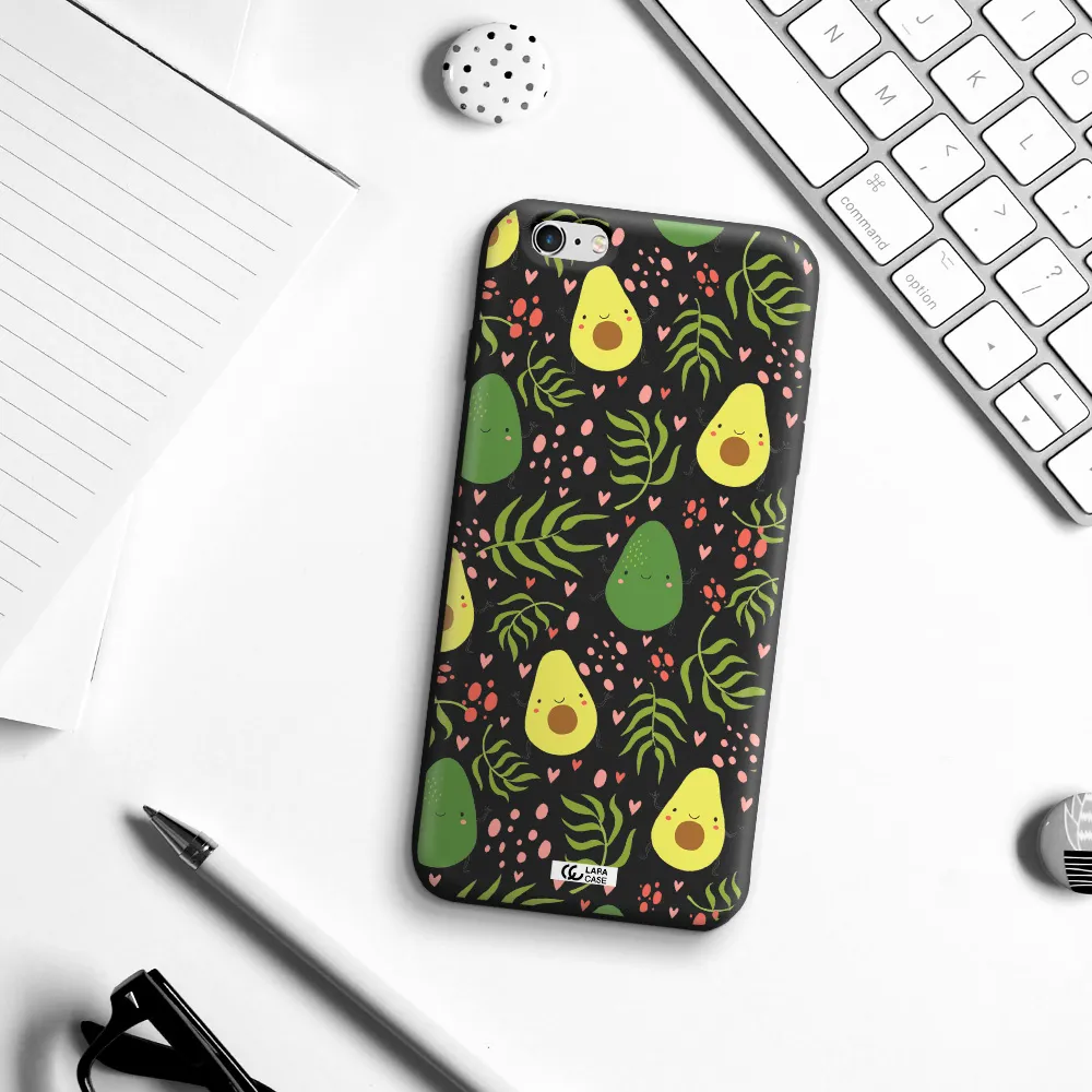 a pattern of avocado and leaves Apple iPhone 6 plus Silicone black Case